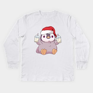 Christmas Cute Little Pengu Boba Kids Long Sleeve T-Shirt